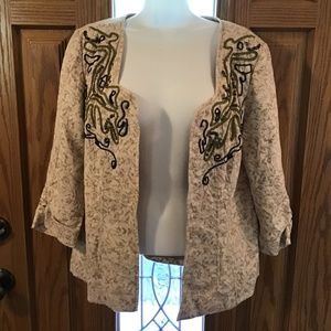 💚3/$25 Coldwater Creek 10P cream tan blazergold brown stitching beading